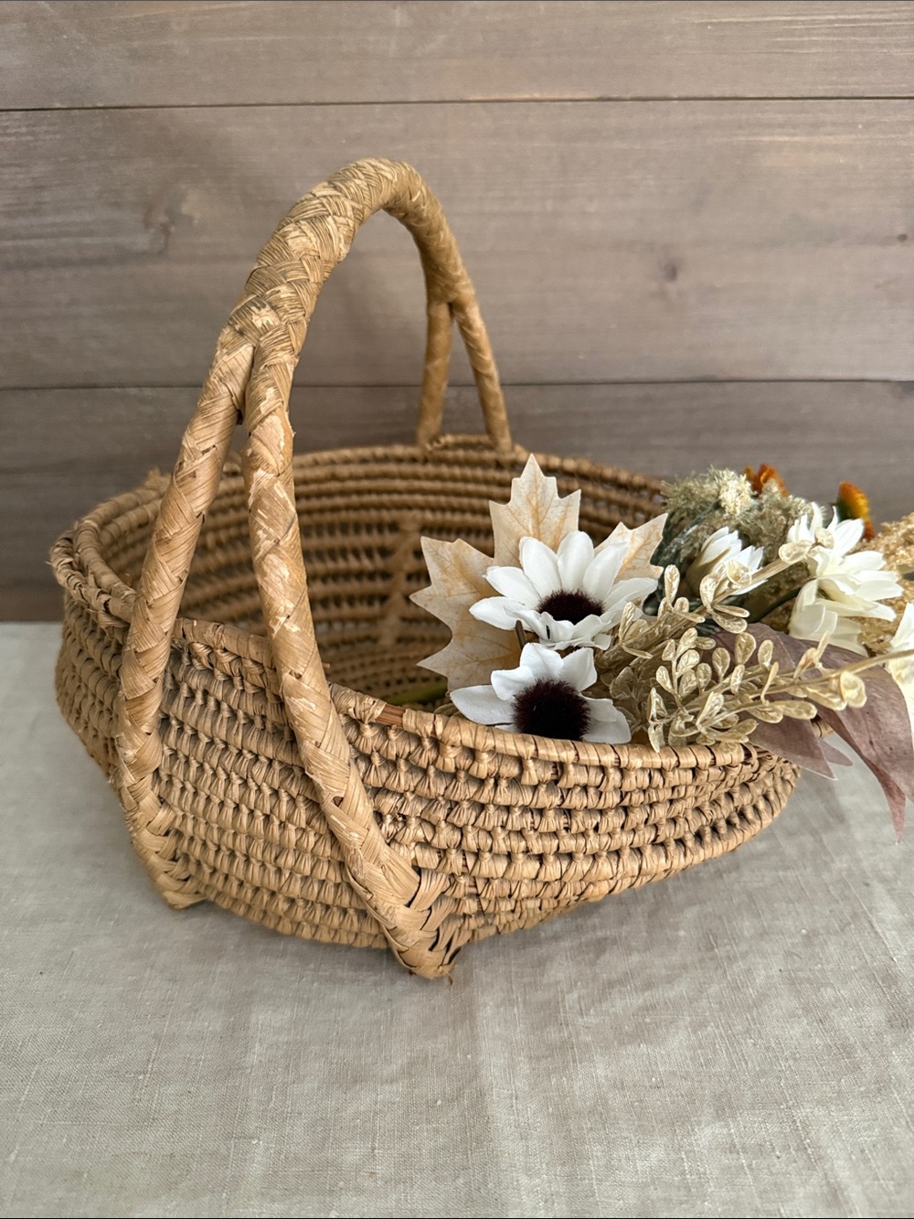 Old Hand Woven Basket with Handle & Lid